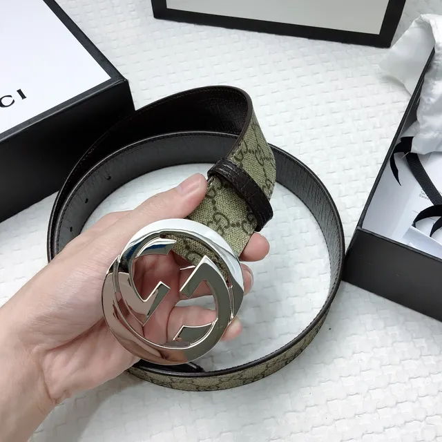 Gucci GG Marmont Interlocking G Buckle Beige Monogram Leather Belt 9