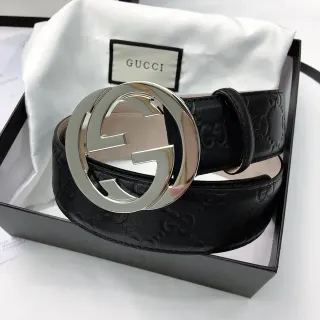 Gucci GG Marmont Interlocking G Buckle Black Leather Belt
