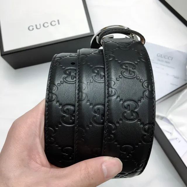 Gucci GG Marmont Interlocking G Buckle Black Leather Belt 2