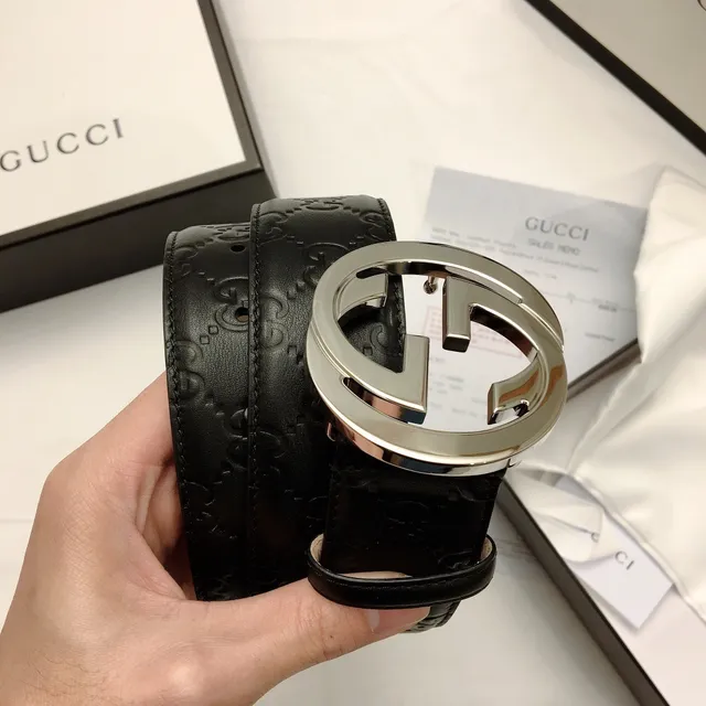 Gucci GG Marmont Interlocking G Buckle Black Leather Belt 3