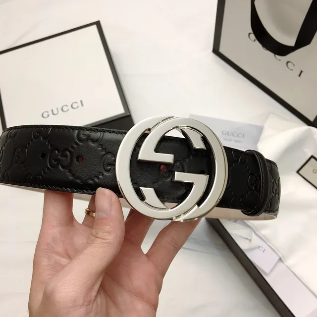 Gucci GG Marmont Interlocking G Buckle Black Leather Belt 4