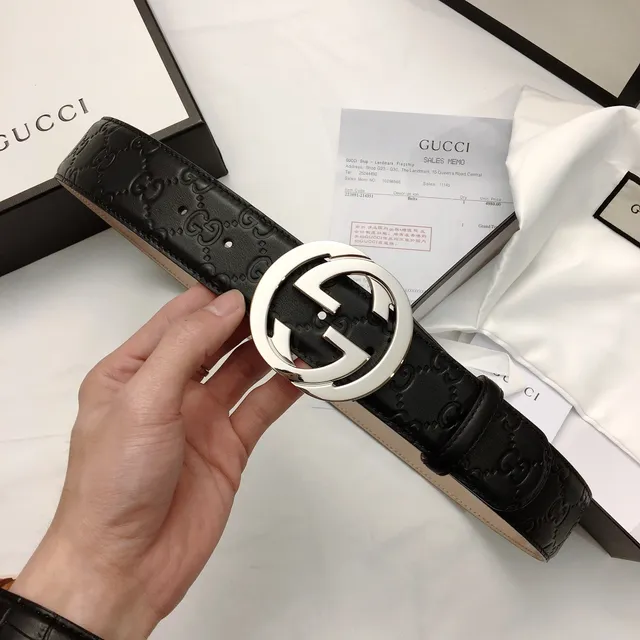Gucci GG Marmont Interlocking G Buckle Black Leather Belt 5