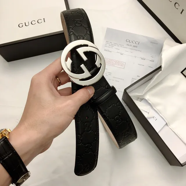 Gucci GG Marmont Interlocking G Buckle Black Leather Belt 6