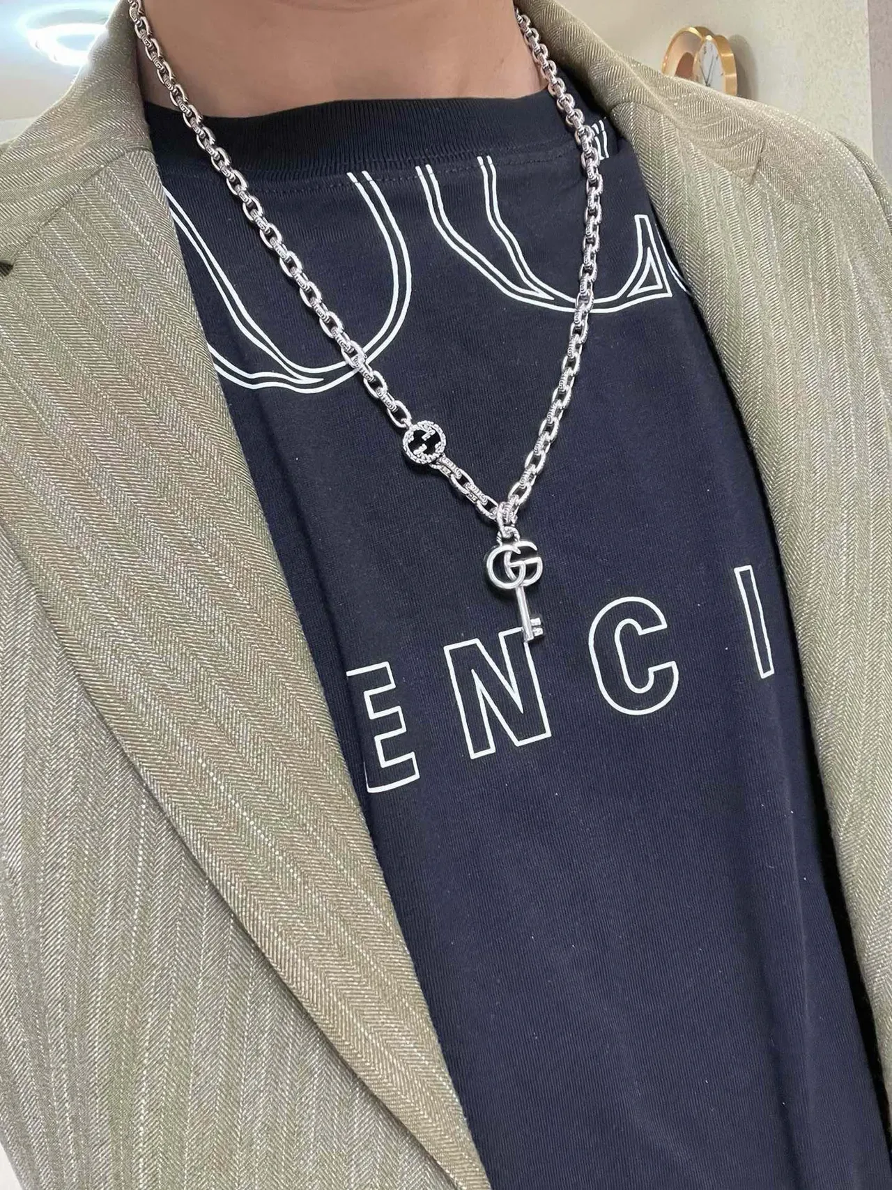 Gucci GG Marmont Interlocking G Key Silver Necklace 2