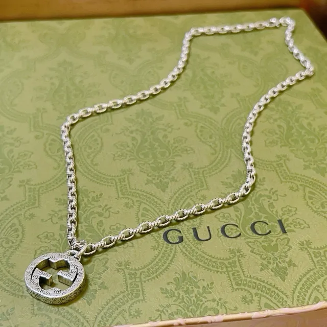 Gucci GG Marmont Interlocking G Pendant Silver-Toned Chain Necklace 4