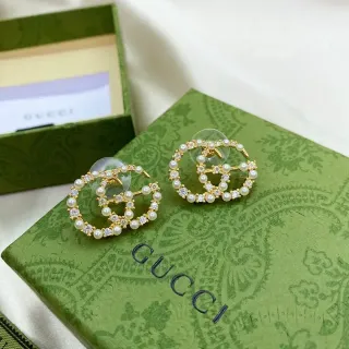 Gucci GG Marmont Pearl and Crystal Double G Stud Earrings