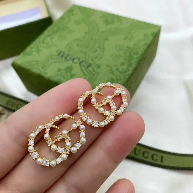 Gucci GG Marmont Pearl and Crystal Double G Stud Earrings 3