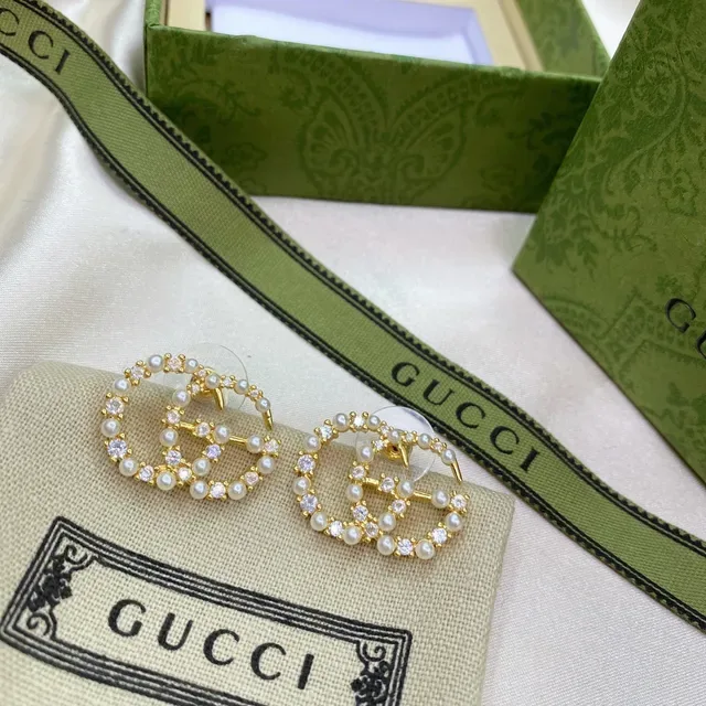 Gucci GG Marmont Pearl and Crystal Double G Stud Earrings 4
