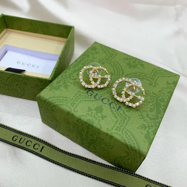 Gucci GG Marmont Pearl and Crystal Double G Stud Earrings 5