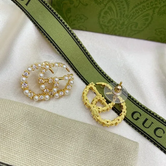 Gucci GG Marmont Pearl and Crystal Double G Stud Earrings 6