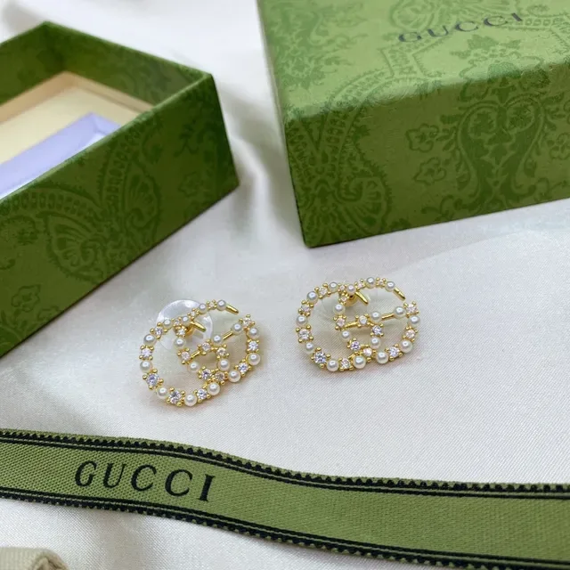 Gucci GG Marmont Pearl and Crystal Double G Stud Earrings 7