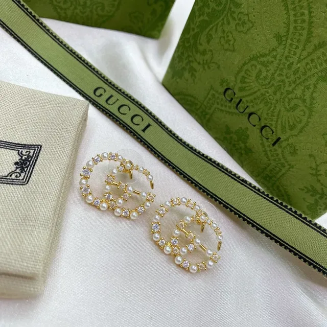 Gucci GG Marmont Pearl and Crystal Double G Stud Earrings 8