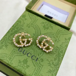 Gucci GG Marmont Pearl and Crystal Interlocking G Earrings