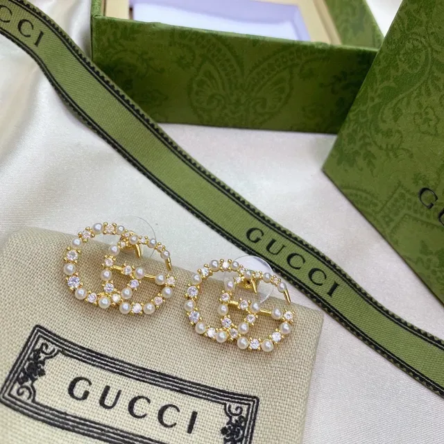 Gucci GG Marmont Pearl and Crystal Interlocking G Earrings 2