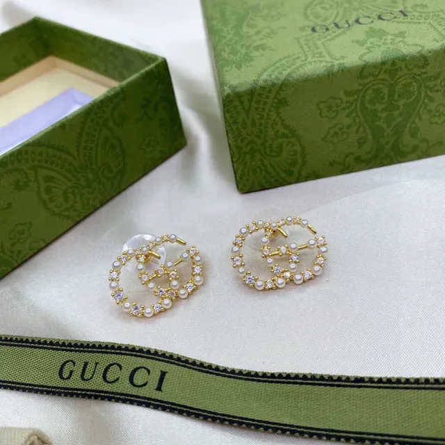 Gucci GG Marmont Pearl and Crystal Interlocking G Earrings 3