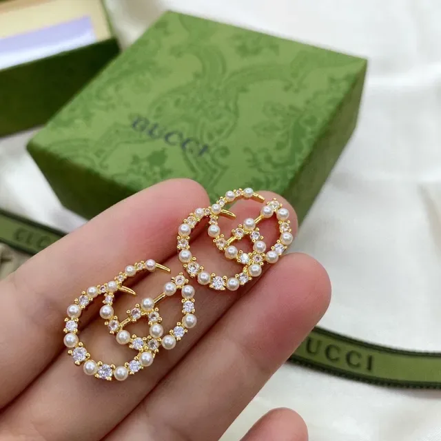 Gucci GG Marmont Pearl and Crystal Interlocking G Earrings 4