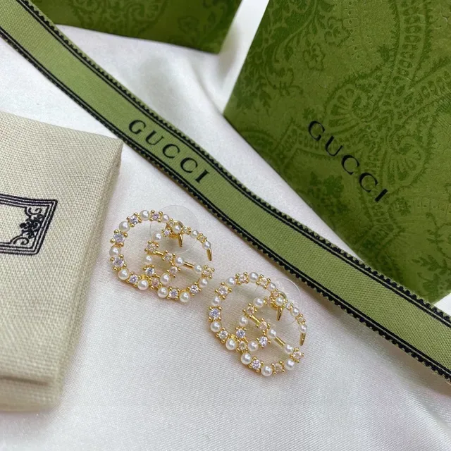 Gucci GG Marmont Pearl and Crystal Interlocking G Earrings 5