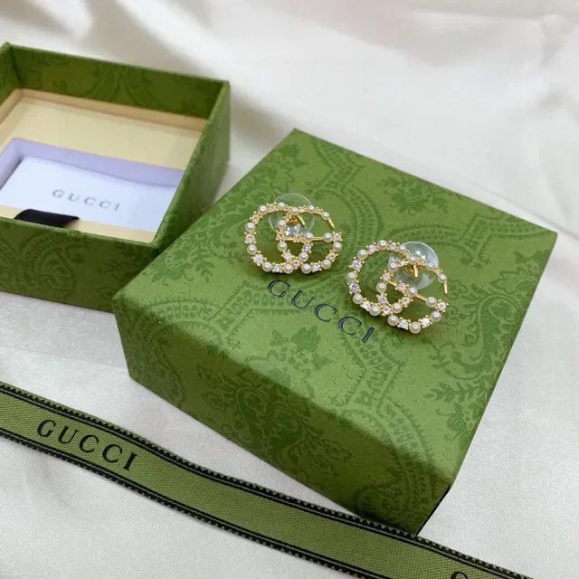 Gucci GG Marmont Pearl and Crystal Interlocking G Earrings 6