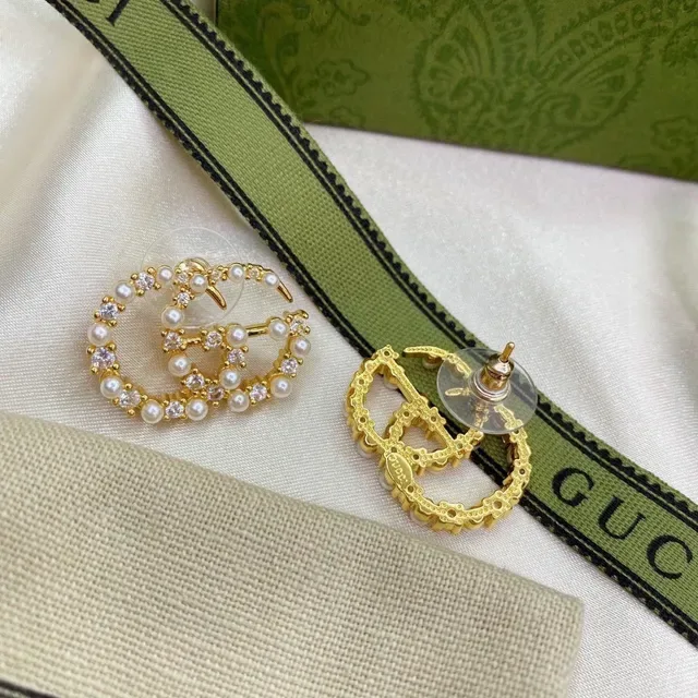 Gucci GG Marmont Pearl and Crystal Interlocking G Earrings 7