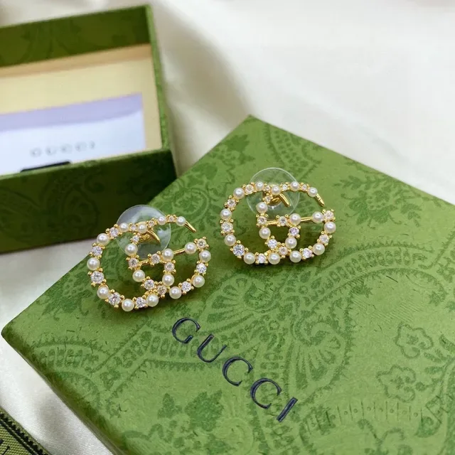 Gucci GG Marmont Pearl and Crystal Interlocking G Earrings 8