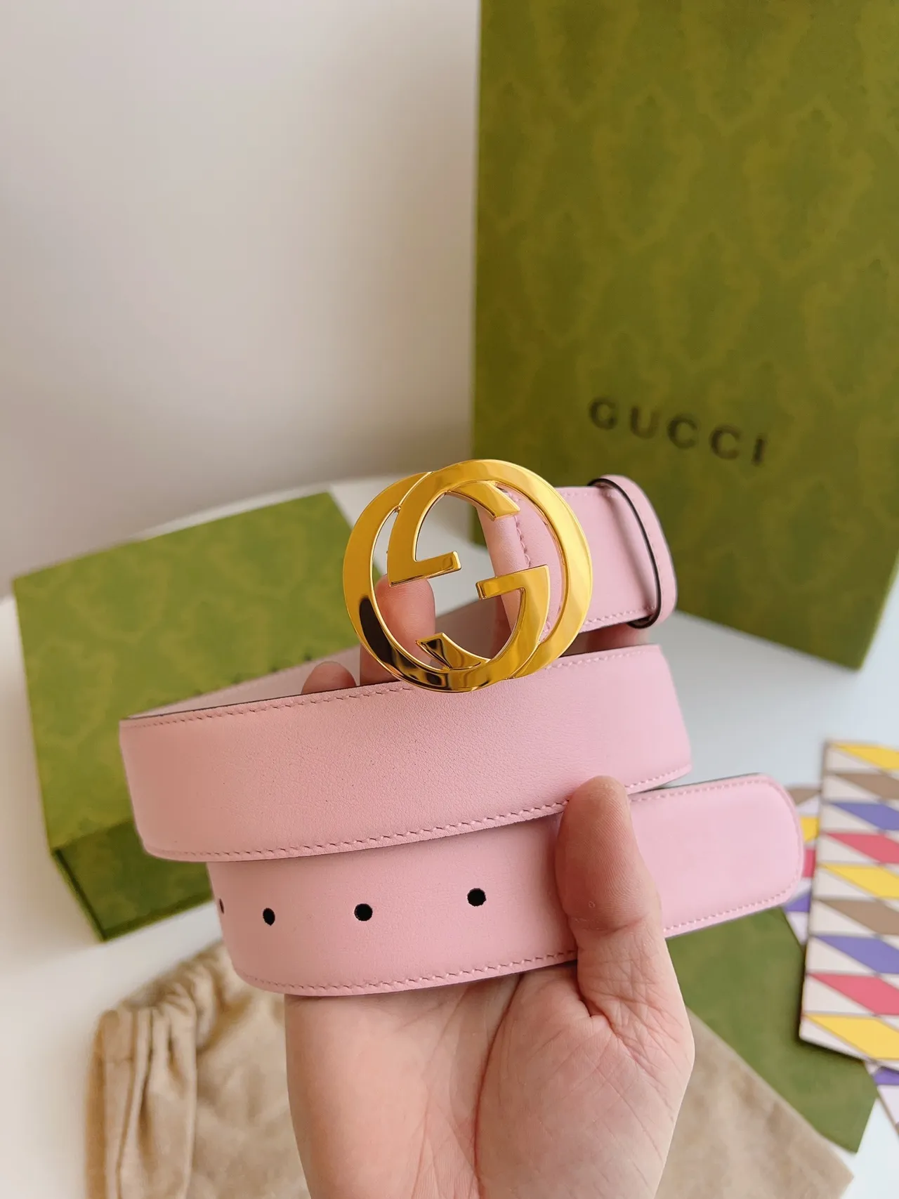 Gucci GG Marmont Ceinture en Cuir Rose 2