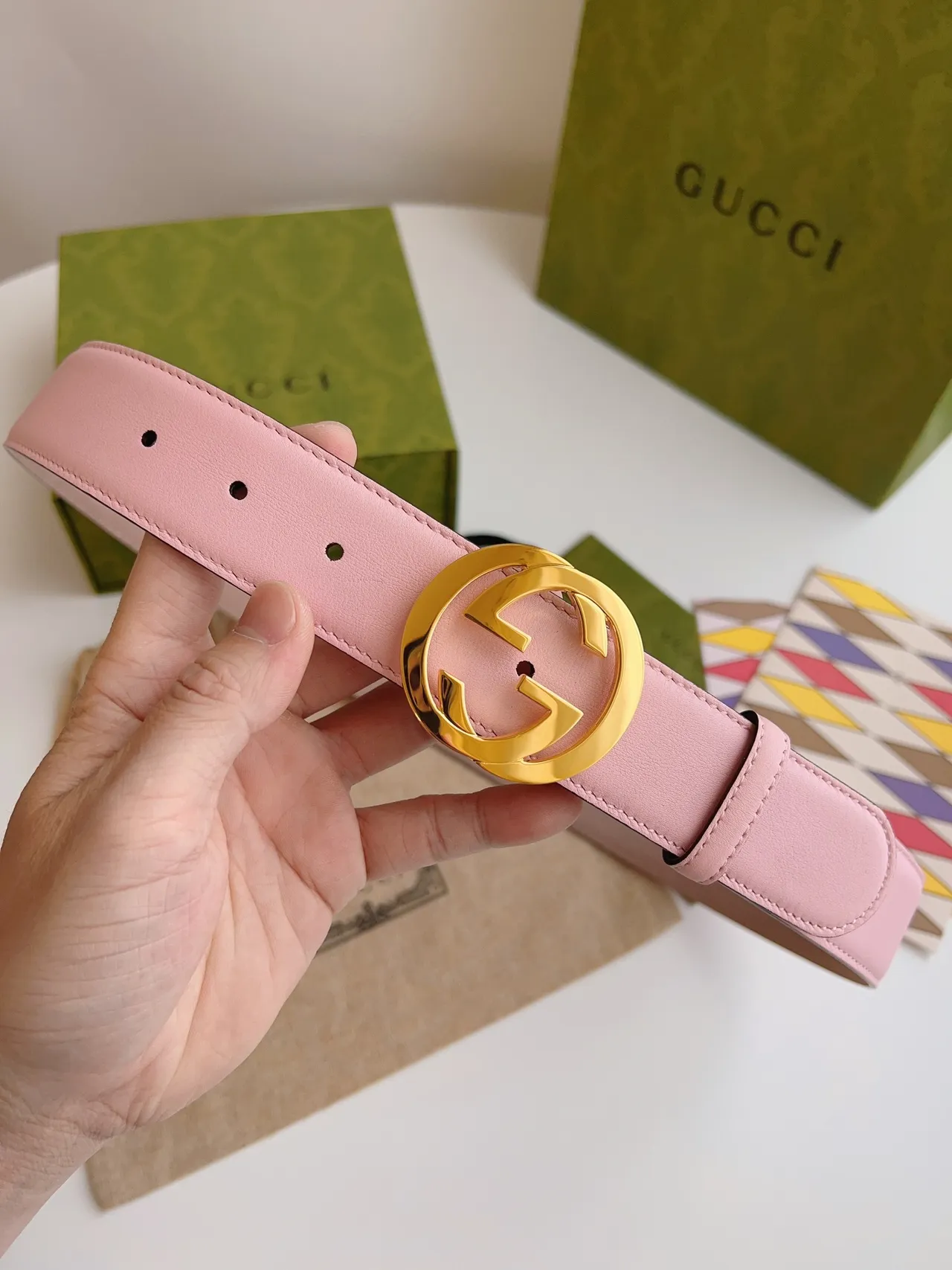 Gucci GG Marmont Ceinture en Cuir Rose 4