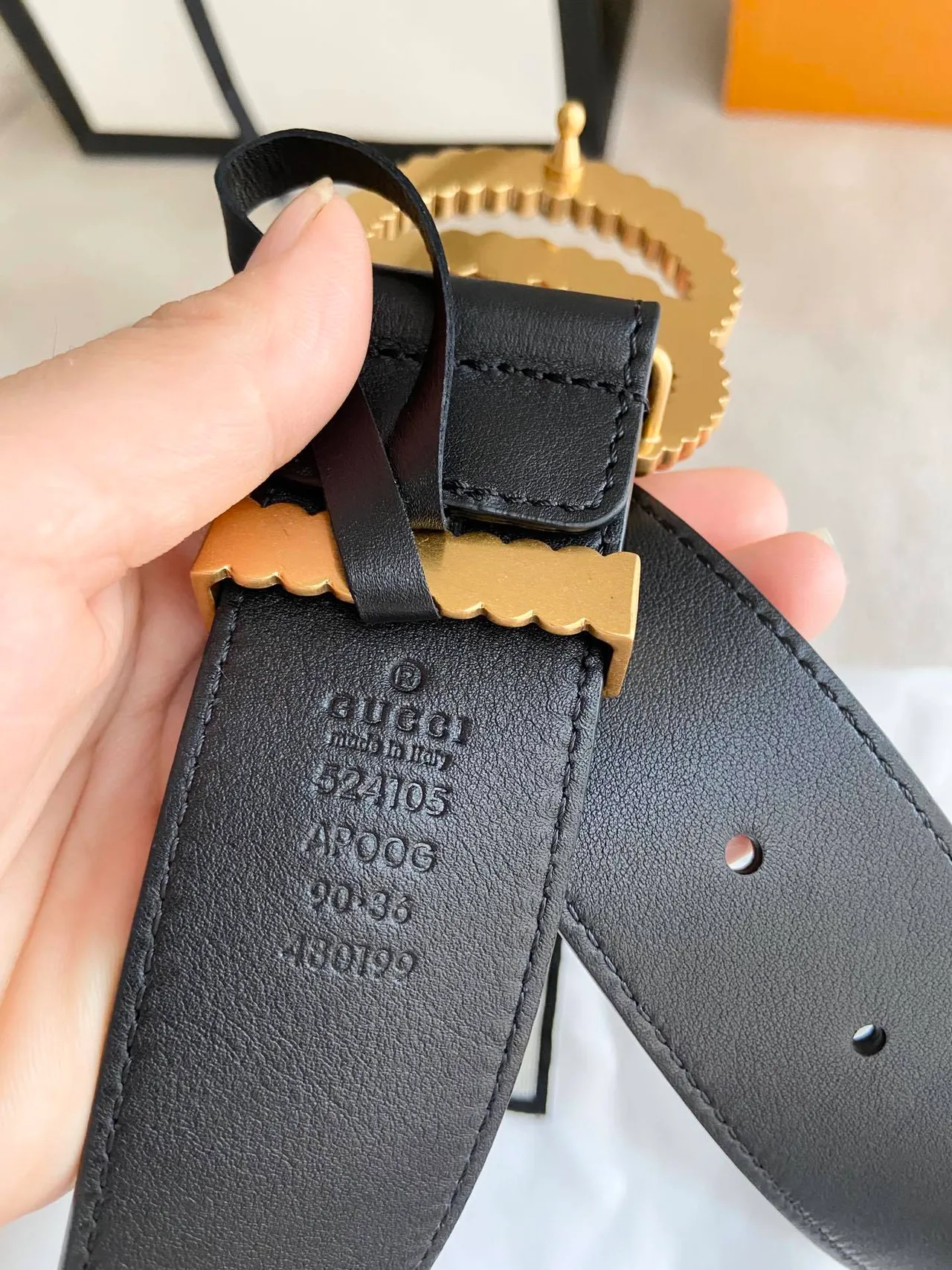 Gucci GG Marmont Texturé Doré Interlocking G Ceinture en Cuir Noir 5