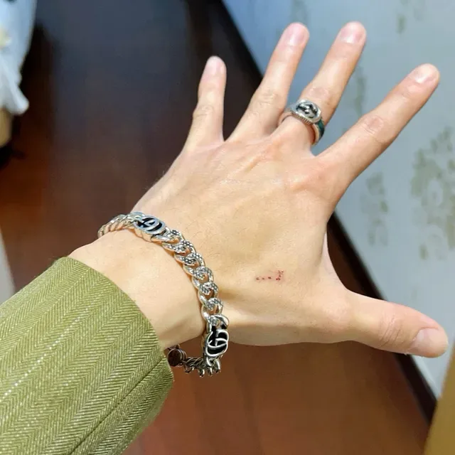 Gucci GG Marmont Silver Black Chunky Curb Chain Interlocking Logo Bracelet 8