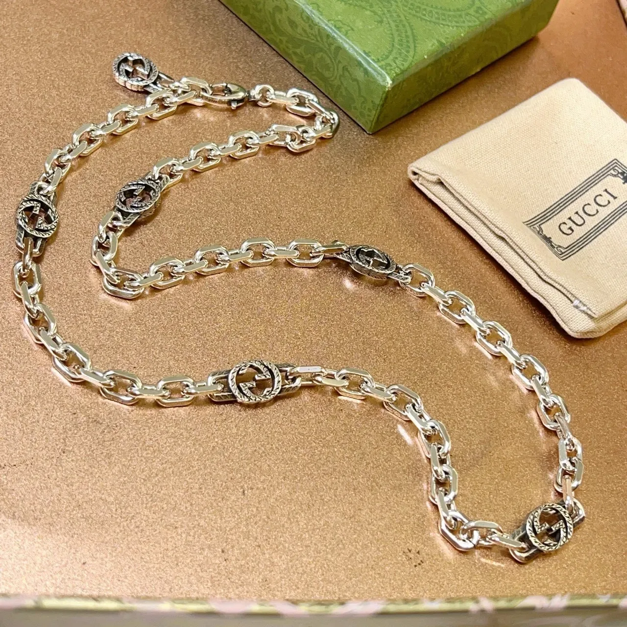 Gucci GG Marmont Silver Chain Interlocking Medallions Necklace 4