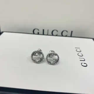 Gucci GG Marmont Silver Interlocking G Logo Circular Stud Earrings