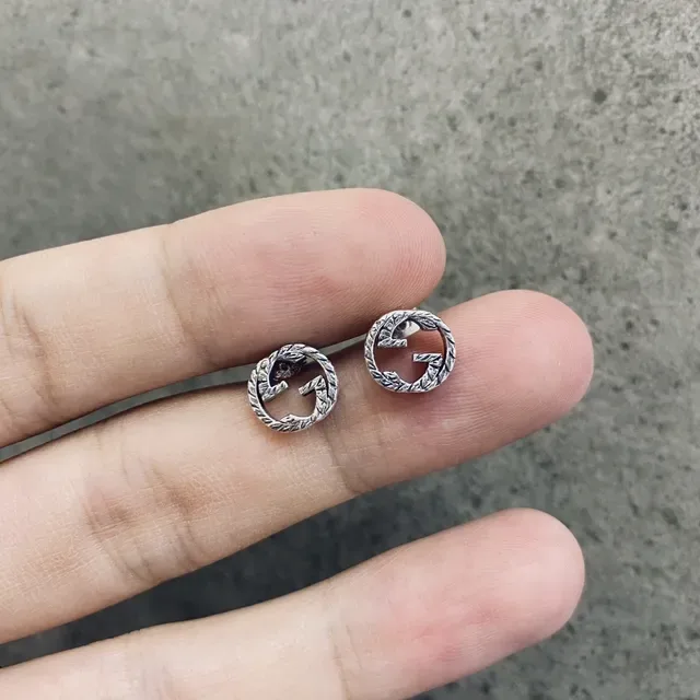 Gucci GG Marmont Silver Interlocking G Logo Circular Stud Earrings 5