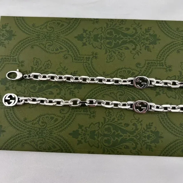 Gucci GG Marmont Prata Interlocking G Logo Links Metal Polido Colar 4