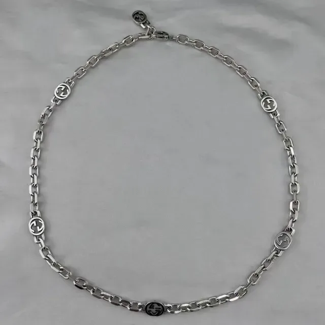 Gucci GG Marmont Prata Interlocking G Logo Links Metal Polido Colar 7