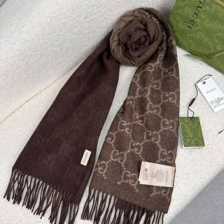 গুসি GG মনোগ্রাম বাদামী ক্যাশমিয়ার স্কার্ফ