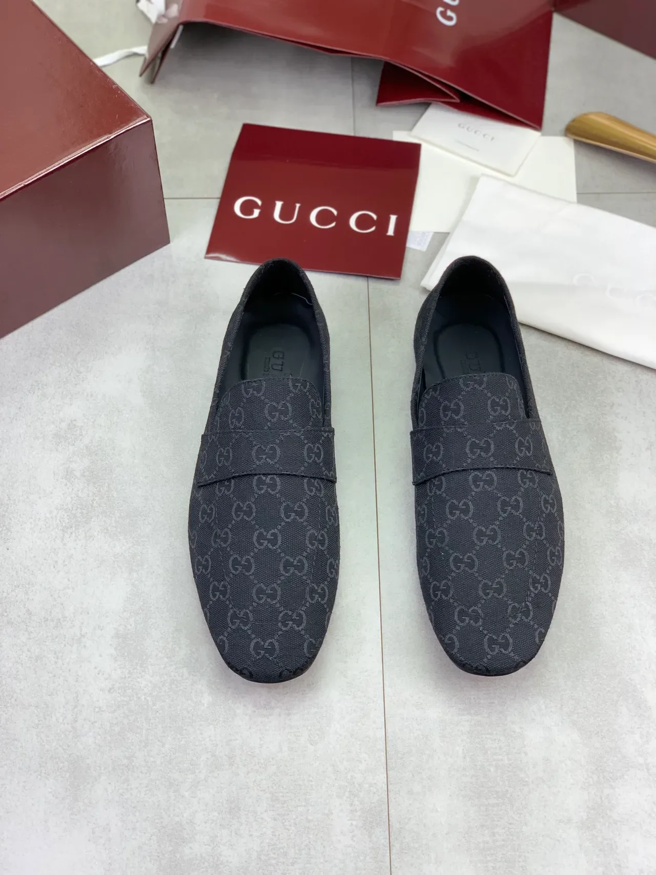 Gucci GG Monogram Jacquard Mocassin Slip-On Noir 5
