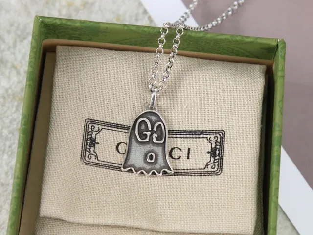 Gucci Ghost Interlocking GG Silver-Tone Pendant Necklace 9
