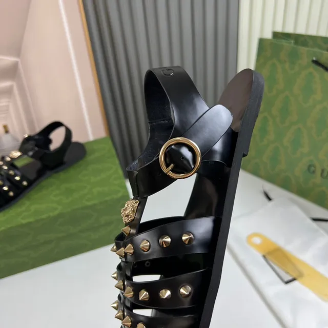 Gucci Gladiator Sandal Black Gold Multi-Strap Studded Gladiator Sandals 3