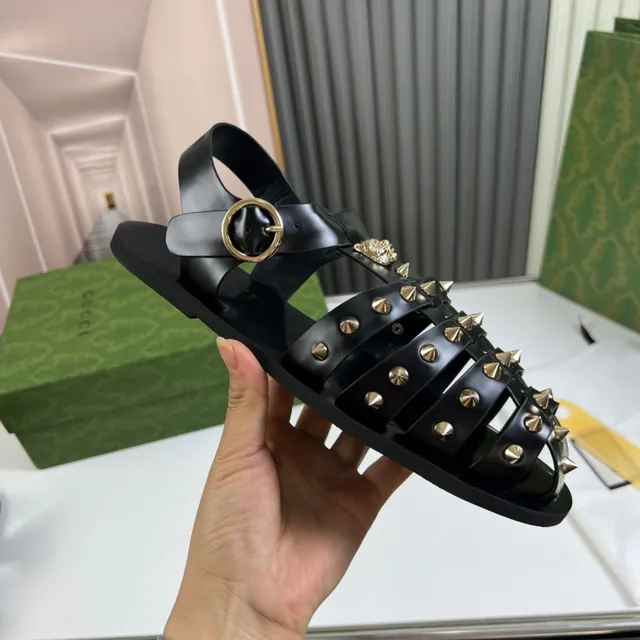 Gucci Gladiator Sandal Black Gold Multi-Strap Studded Gladiator Sandals 4