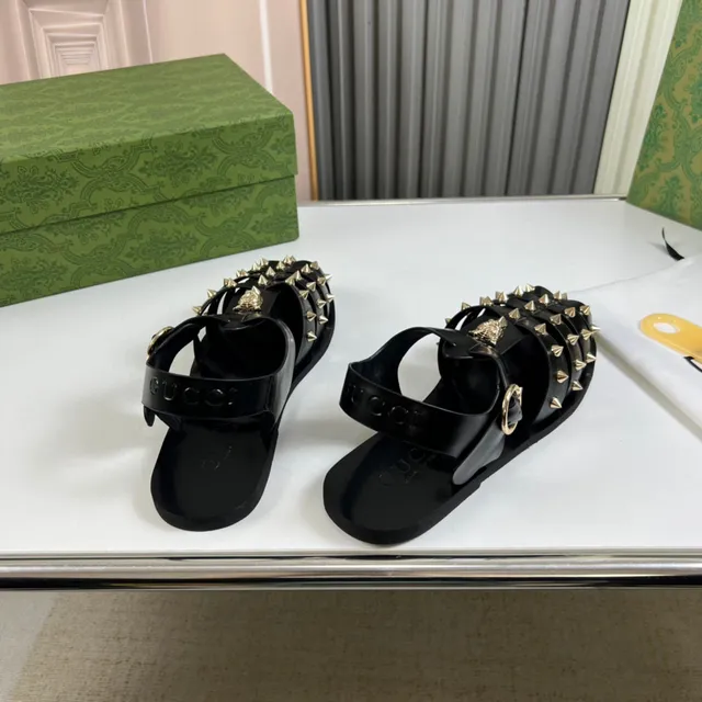 Gucci Gladiator Sandal Black Gold Multi-Strap Studded Gladiator Sandals 6