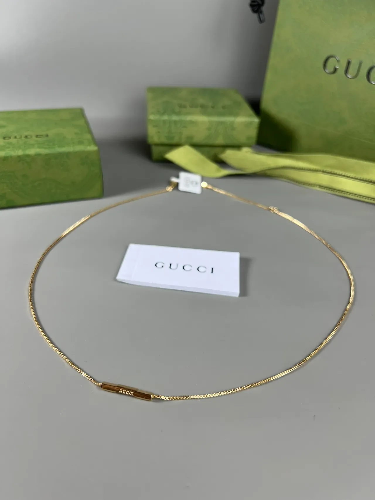 Gucci Gold Silver Box Chain Pavé Crystal Bar Pendant Necklace 2