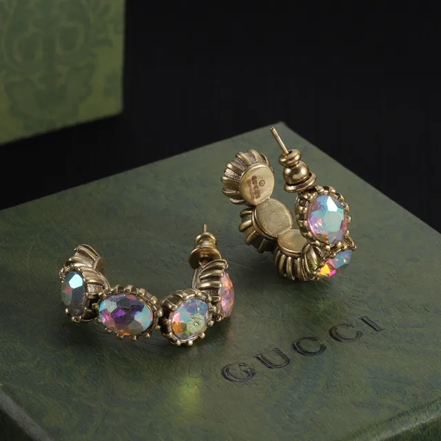 Gucci Pulseira de cabeça de leão de cristal iridescente dourado 3