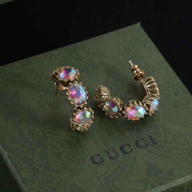 Gucci Pulseira de cabeça de leão de cristal iridescente dourado 6