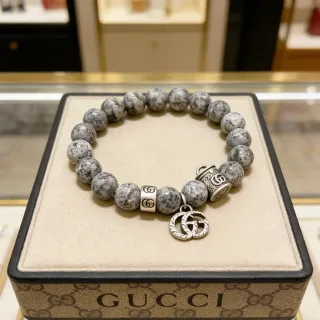 Gucci Gray Silver Beaded Stone Bracelet