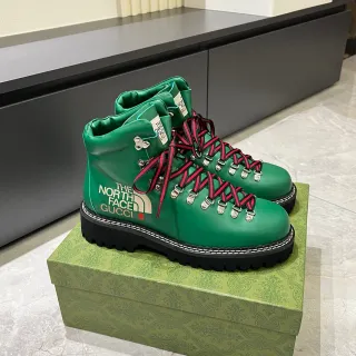 Gucci Green Red Leather Upper Striped Laces Hiking Boots
