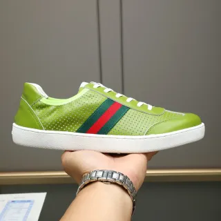 Gucci Green White Perforated Leather Upper Web Stripe Side Panel Lifestyle Sneakers