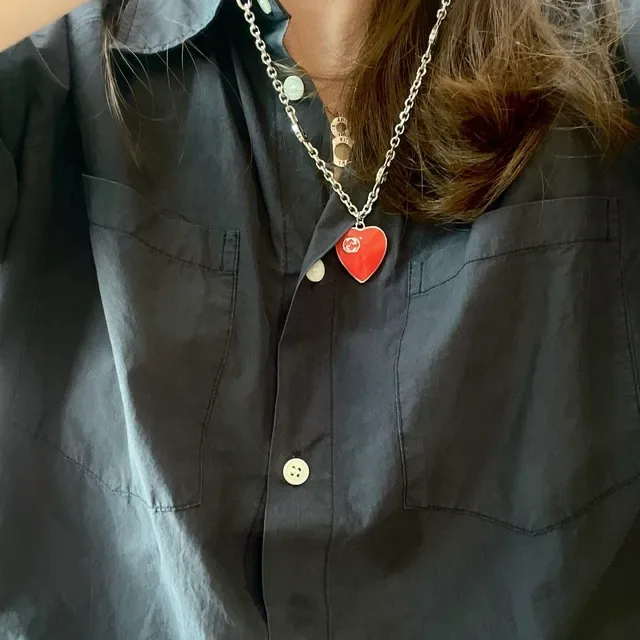 Gucci Heart Enamel Interlocking G Pendant Necklace 2
