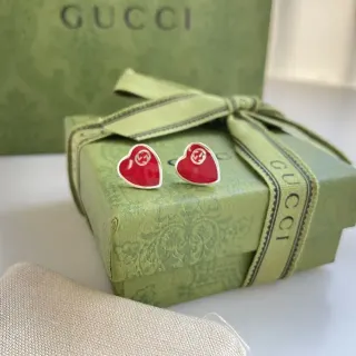 Gucci Heart-Shaped Enamel Double G Stud Earrings