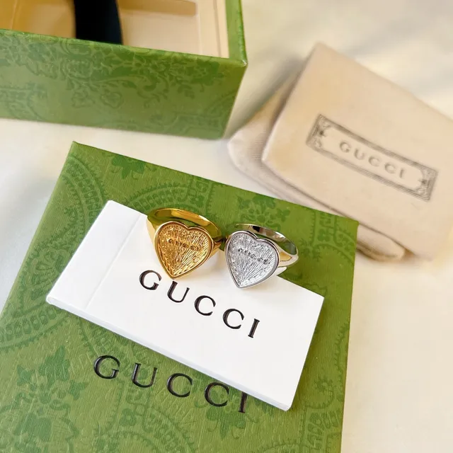 Gucci হার্ট সিগনেট রিং গোল্ড এবং সিলভার প্যাভে-টেক্সচার্ড রিংস 2