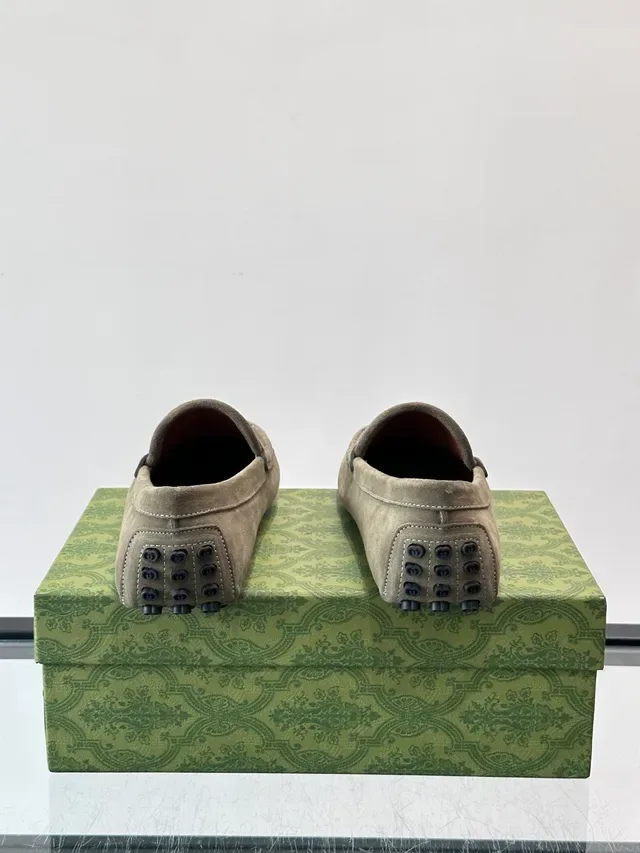 Gucci Horsebit 1955 Beige Green Suede Monogrammed Loafer 3