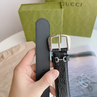 Gucci Horsebit 1955 Black Crocodile-Embossed Leather Belt